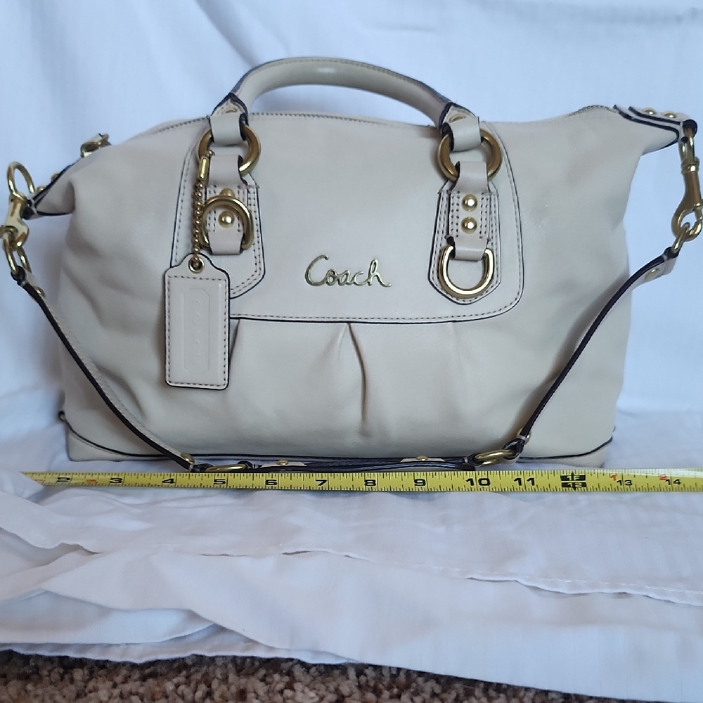 Coach Ivory Leather Satchel with Gold Accents